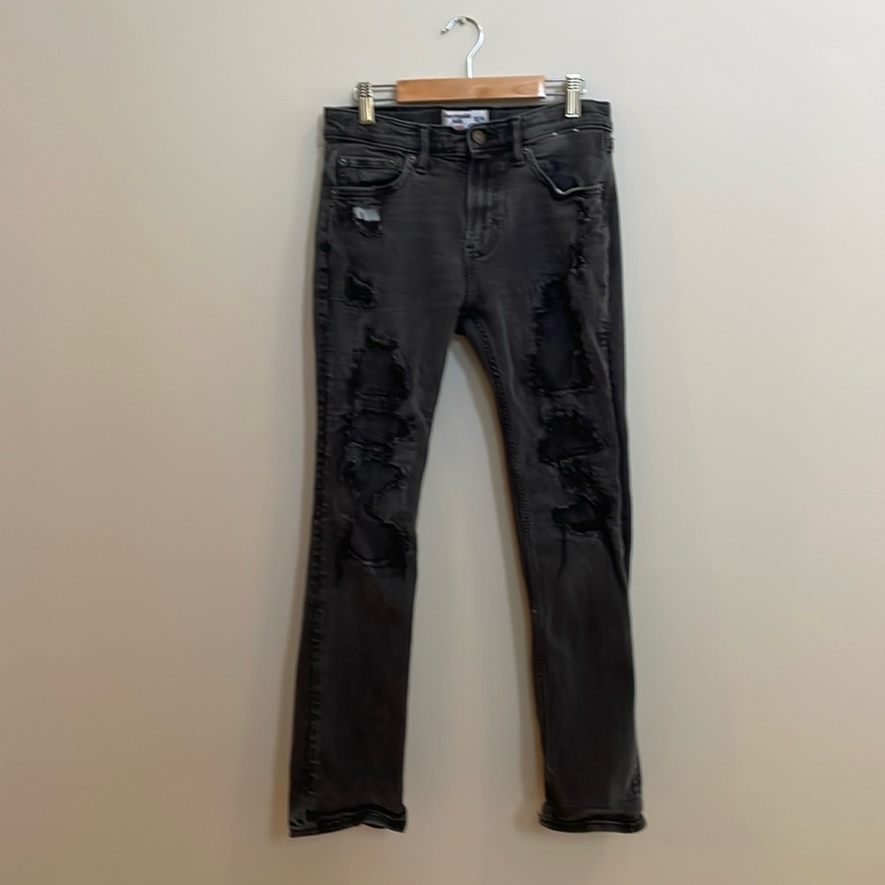 Abercrombie kids straight fit black distressed jeans size 13/14